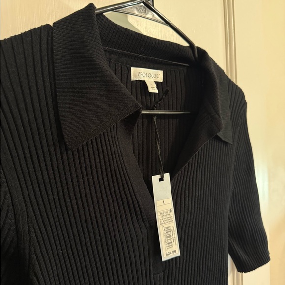 Prologue Black Ribbed Stretch Collared Top - Picture 5 of 6